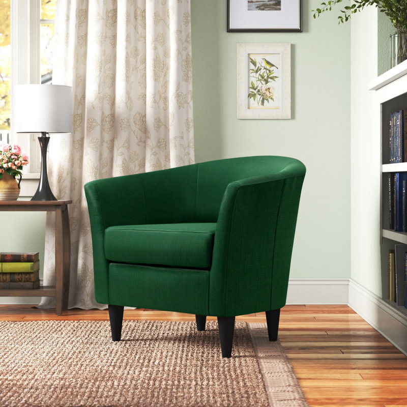 Fauteuil demi-tonneau l 31,5 po Kronos, Mélange de polyester vert émeraude, Noir