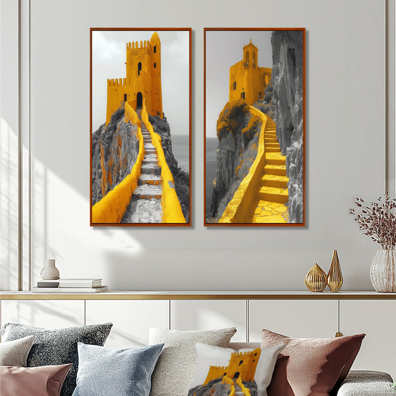 Ensemble de 2 pièces d'art monochromes de la Citadelle antique - Fortress I - Fortress, H 28 po x l 24 po