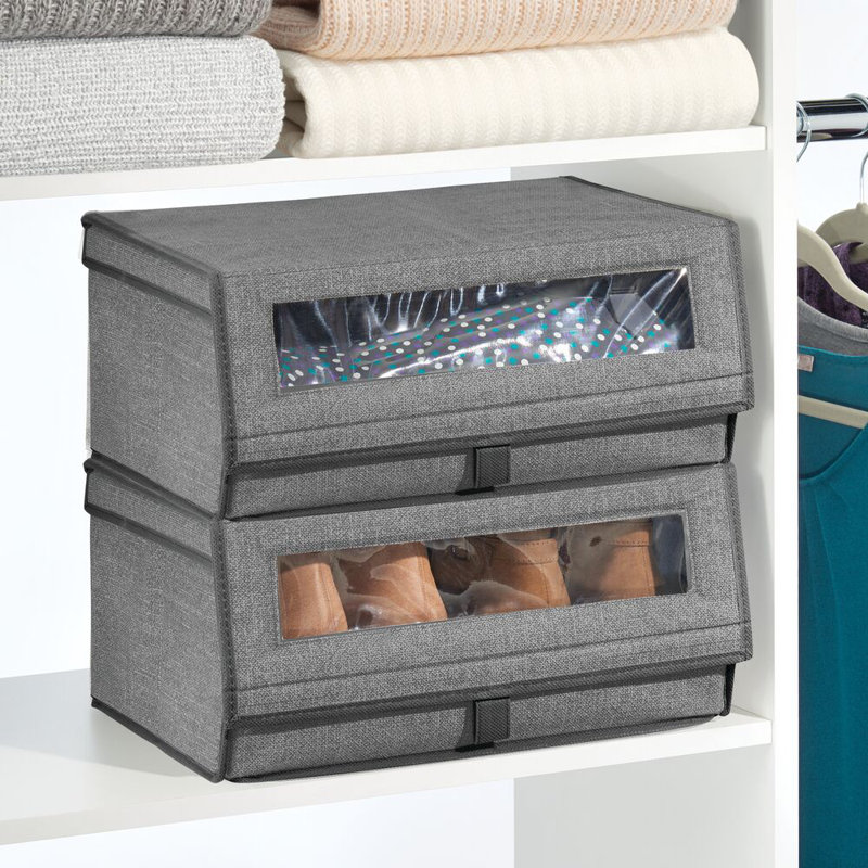 mDesign Large Fabric Closet Shoe Storage Box, Dark Gray