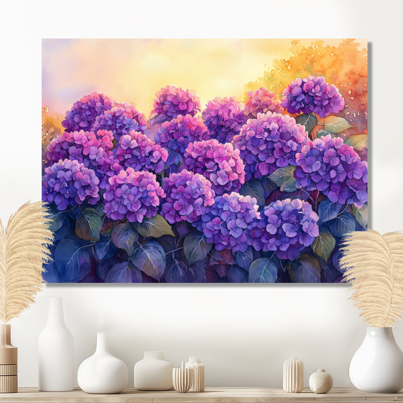 Hydrangeas In The Sunset Glow VI - Hydrangea Wall Art, 16" H x 32 W, Wrapped Canvas, Does Not Apply