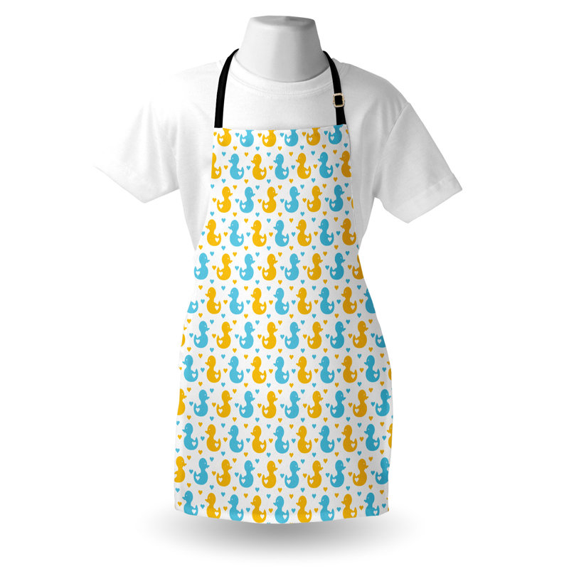 Tablier de canard en caoutchouc East Urban Home unisexe, imprimé cœurs, taille adulte, jaune bleu