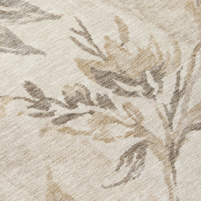 Tapis floral intérieur / extérieur lavable à la machine Chantille ACN2951, Putty, 10' x 14'