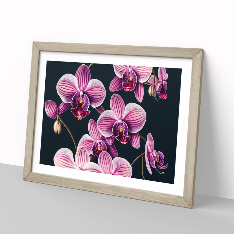 Sparkling Orchid Flowers - Framed Print, 34cm H x 46cm W x 2cm D, Oak