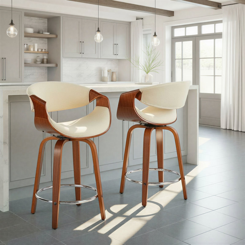 Lariah Swivel Upholstered Counter Stool, Cream Basketweave, Counter Stool (24" Seat Height)