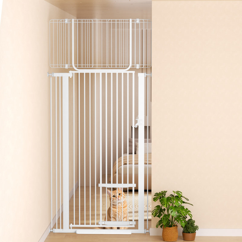 Barrière pour animaux 72 po très haute 72 po avec porte pour chat, large 29,5 po à 37,4 po, montée sous pression, facile à assembler, barrière pour chien pour la porte, les escaliers, le couloir