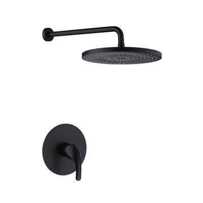 Système de douche de pluie mural 12 "avec valve en laiton massif, contrôle à poignée simple - noir mat