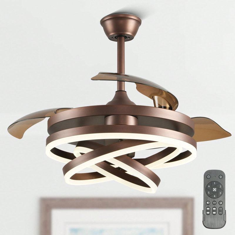 42" Modern Retractable Ceiling Fan With Dimmable LED Light, DIY Shape 6 Speeds Chandelier Ceiling Fan With Remote Control For Bedroom