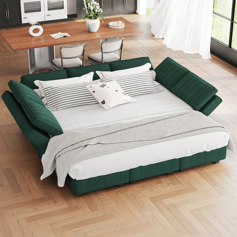 Neemi Upholstered Sectional, Green Corduroy