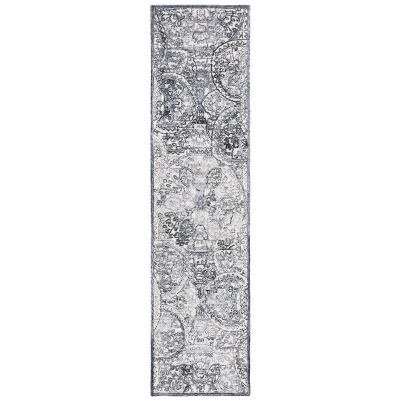 Bathilde Hand Tufted Wool/Cotton with Cotton Backing Metro Geometric Rug in Ivory/Gray, Runner 2'3" x 9'