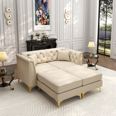 Modern 4 - Piece Faux Leather Modular Sofa Couch with Handmade Button Tufted, Includes Pillows and Ottomans