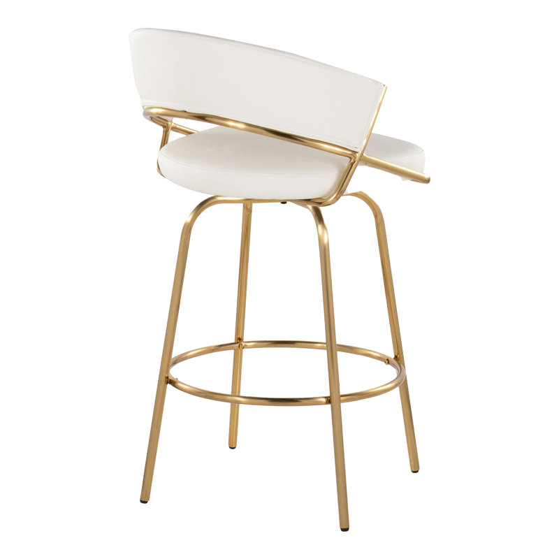 Contemporary Counter Stool, Beige Seat/Gold Frame
