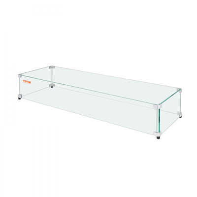 Glass Wind Guard for Rectangular Fire Pit Table 36 x 16 x 7.5 Inch, 0.31 inch Thick and Sturdy Tempered Glass Panel with Hard Aluminum Corner Bracket & Rubber Feet, Easy to Assemble