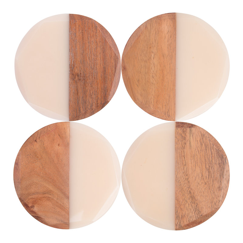Wood Round 4 Piece Coaster Set