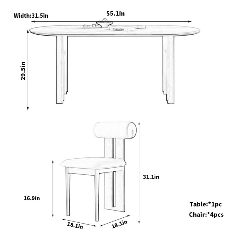 Ensemble de salle à manger l 31,5 po Iaschome, H 29,5 po x L 55,1 po x l 31,5 po