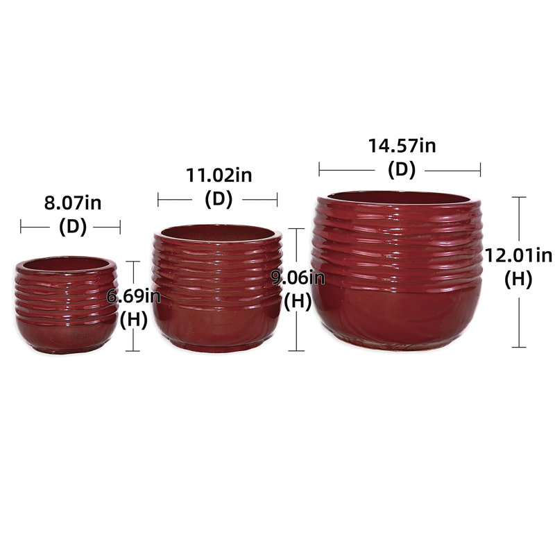 3 pots de fleurs en céramique, pot de fleurs moderne, Rouge