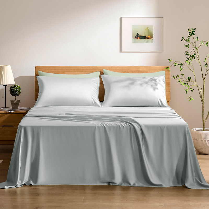 TOSMO Bamboo Viscose Sheets, Twin Sheet Set with 1 Pillowcase, Sliver