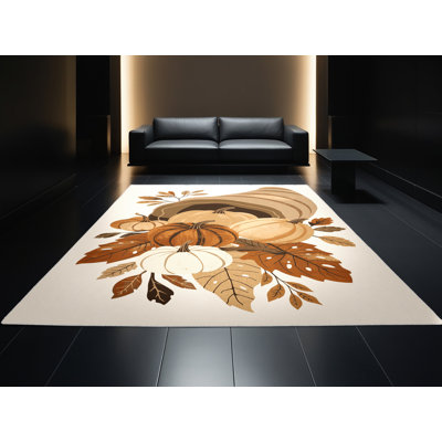Tapis beige moderne et contemporain lavable à la machine Midtown Thanksgiving