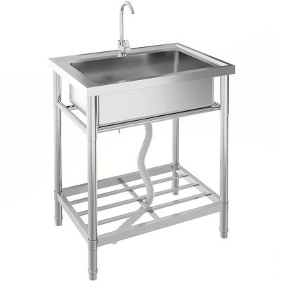 Évier utilitaire 28 po x 20 po x 34 po en acier inoxydable avec robinet, lavabo à cuve simple autoportante avec pieds réglables, alimentation en eau chaude et froide pour la cuisine, le garage, le jardin et l'extérieur