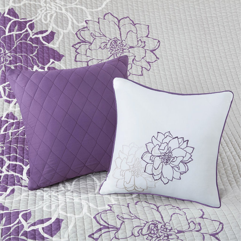 Ensemble de courtepointe double / grand réversible imprimé en coton avec coussins décoratifs, motif floral pour un confort toute l'année