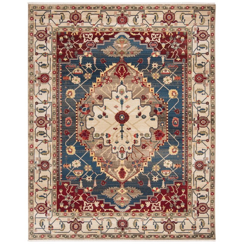 Bisen Performance Oriental Rug, Rectangle 4' x 6', Ivory/Blue