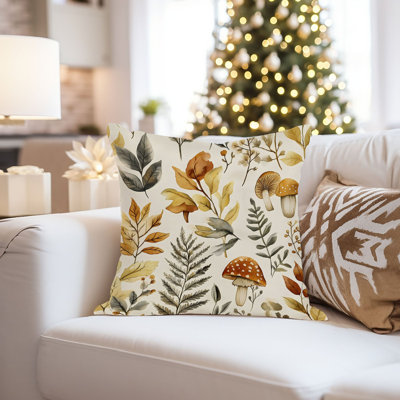 Botanical Mushrooms and Botanicals IV Cottage Throw Pillow Cover