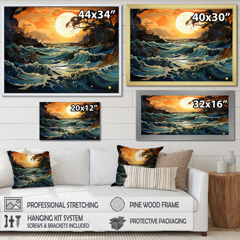 «Coastal Shimmering Tides Pink II», reproduction sur toile encadrée, H 16 po x l 32 po x P 1 po, Cadre flottant doré