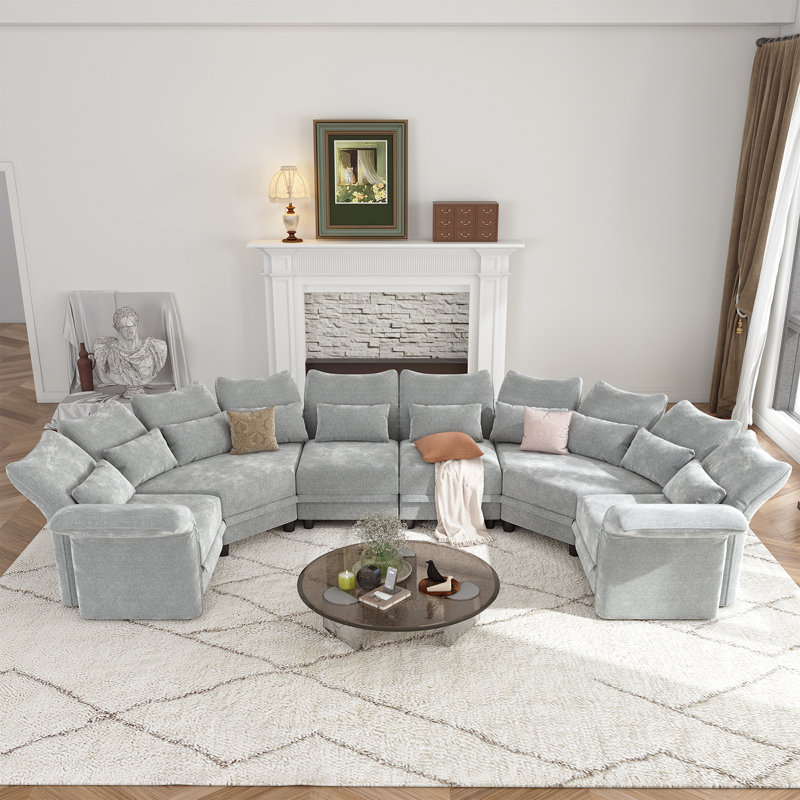 Osvaldas 122'' 11 - Piece Upholstered Sectional With Storage, Light Gray Velvet