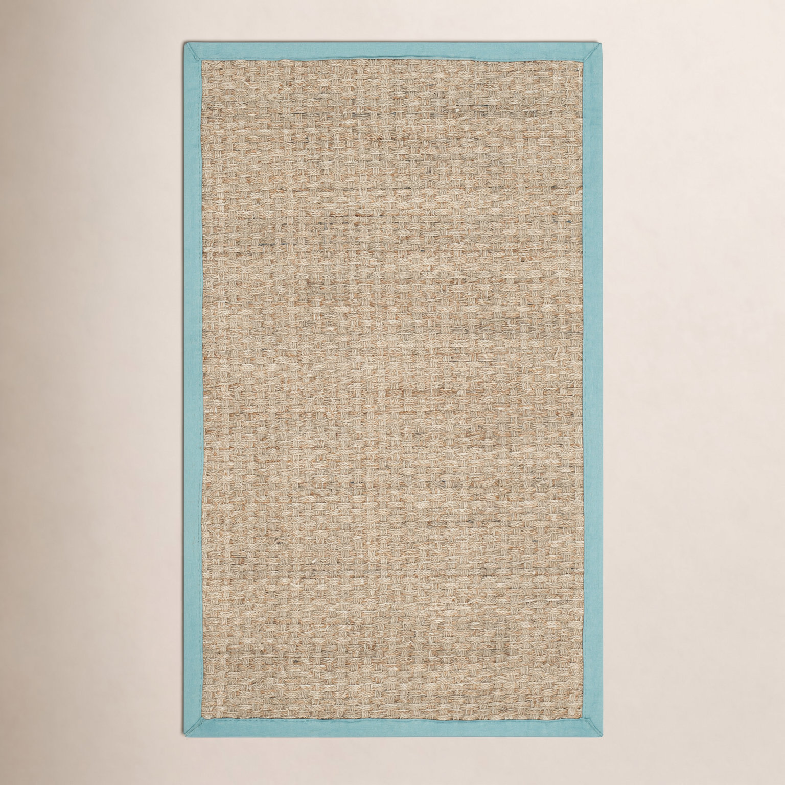 Natural Teal Bamboo Seagrass Rug, Rectangle 3' x 5'