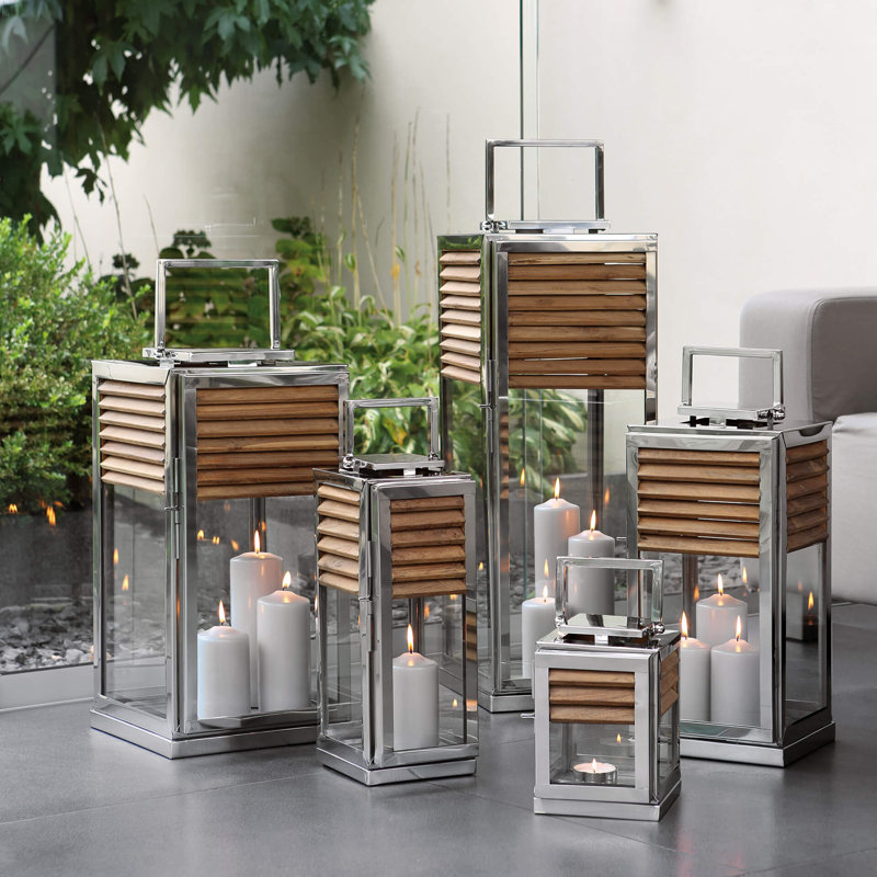 25cm Stainless Steel Tabletop Lantern, 60cm H x 30cm W x 30cm D