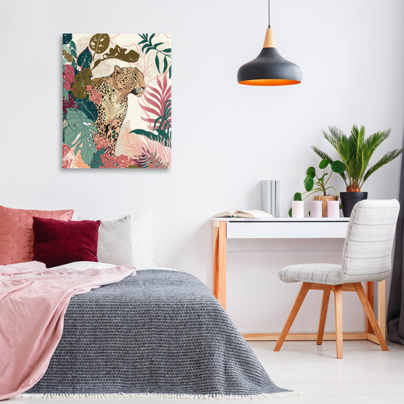 «Cheetah Tropical Leaf», art mural sur toile par Fab Funky, H 40 po x l 30 po x P 1,5 po