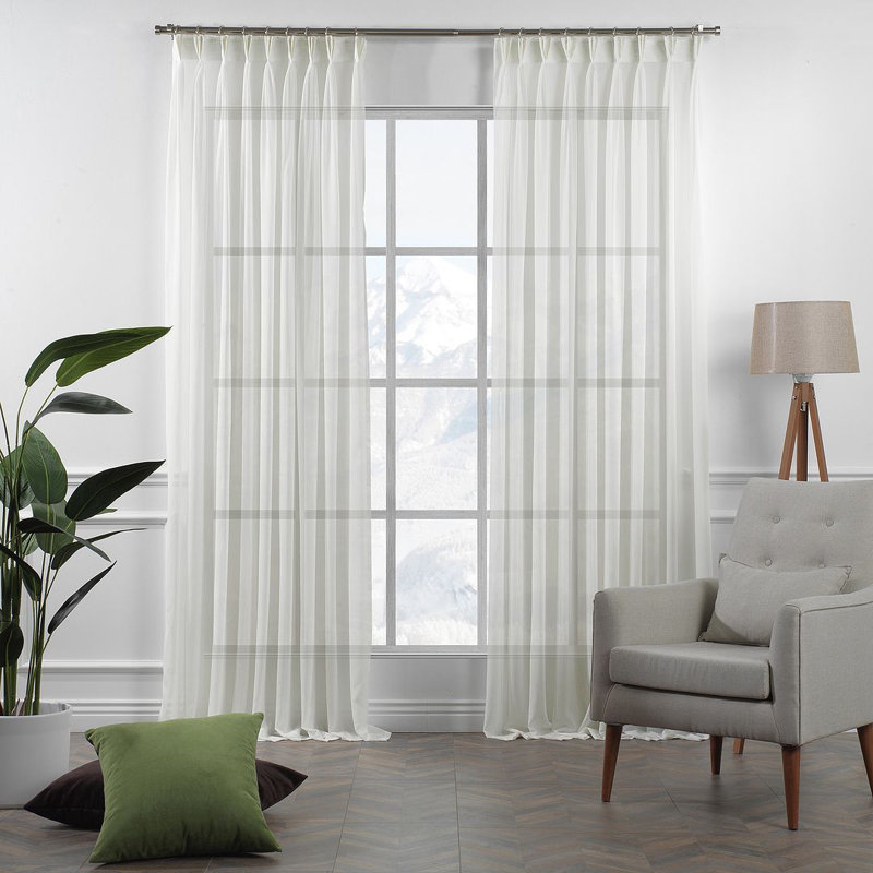 Pinch Pleat Extra Long & Exra Wide Silk Crep Single Panel Sheer, Ecru, 52" W x 95" L