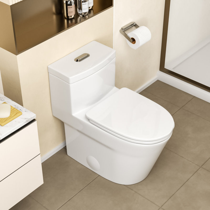One Piece Toilet 16" Comfort Seat Height 1.24/1.43 GPF Dual-Flush Elongated One-Piece Toilet with Soft Close Seat