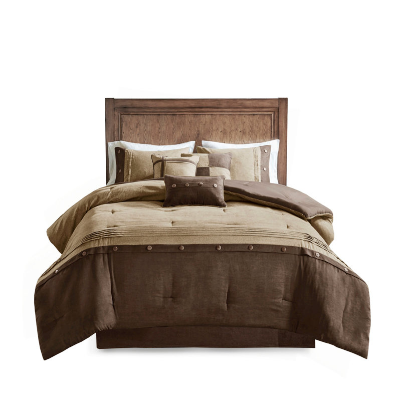 7 Piece Faux Suede Comforter Set Brown