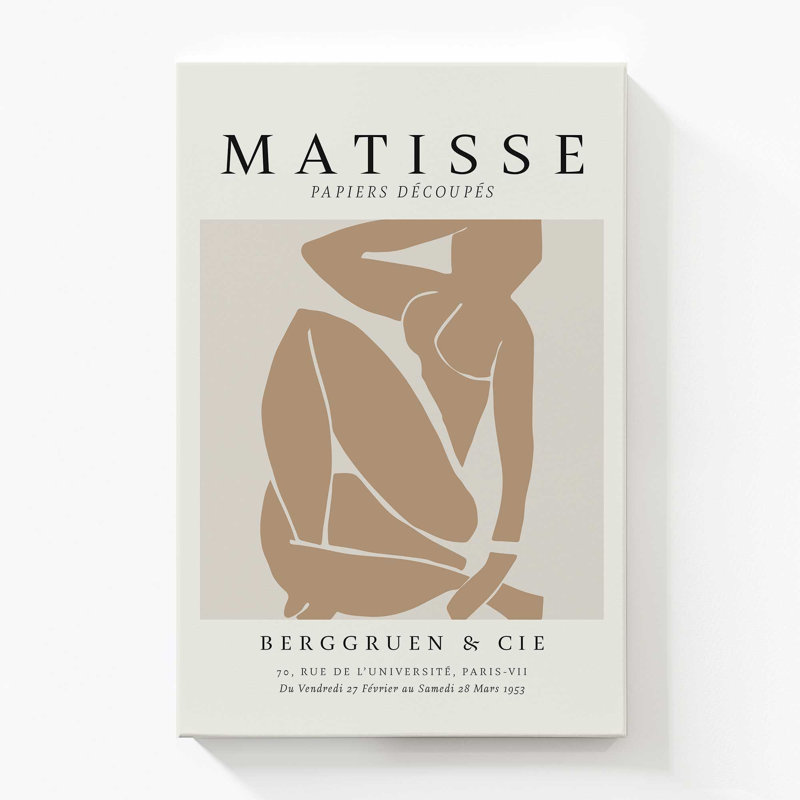 Matisse's Nude III en brun clair, H 72 po x l 48 po x P 1,25 po, Toile tendue