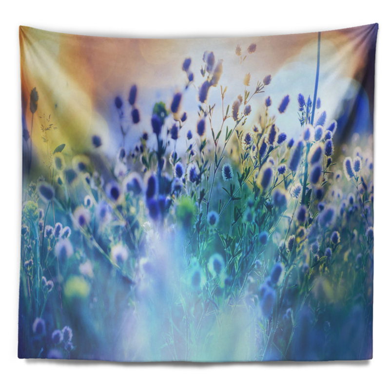 Tapisserie florale bleue, H 50 po x l 60 po
