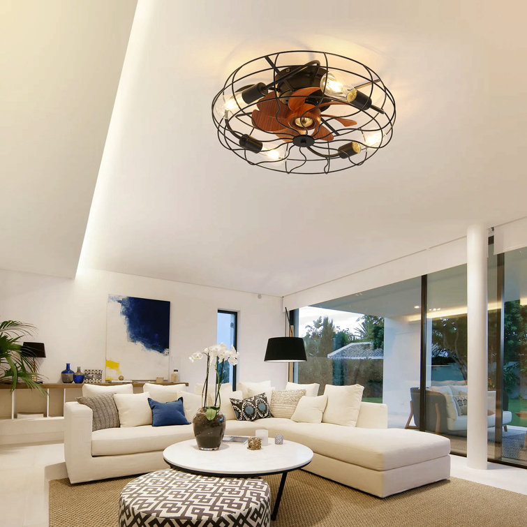 Industrial Style 20 Inch Ceiling Fan With Matte Black 6 Speed Wind E26 Remote Control Reversible Dc Motor For Bedroom