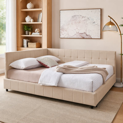 Structure de canapé-lit capitonné rembourré avec dossier et accoudoirs confortables, convient à la chambre à coucher et au salon, offrant une fonctionnalité polyvalente