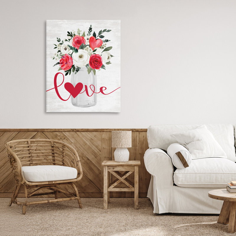 Toile de bouquet de fleurs Love & Hearts, design par Lettré et doublé, H 30 po x l 24 po