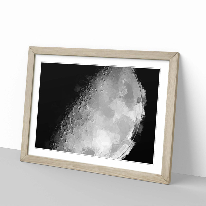 The Moons North Pole in Abstract - Picture Frame Graphic Art Print, Oak Framed, 48cm H x 65cm W x 2cm D