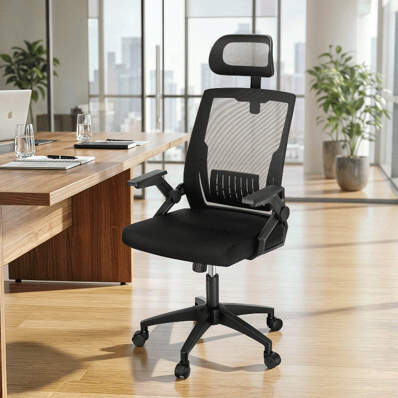 Ergonomic Home Office Task Chair With Headrest & Flip-Up Arms High Back Mesh Desk Chair 260 Lbs Capacity Big And Tall Task Chair 90-135° Tilt