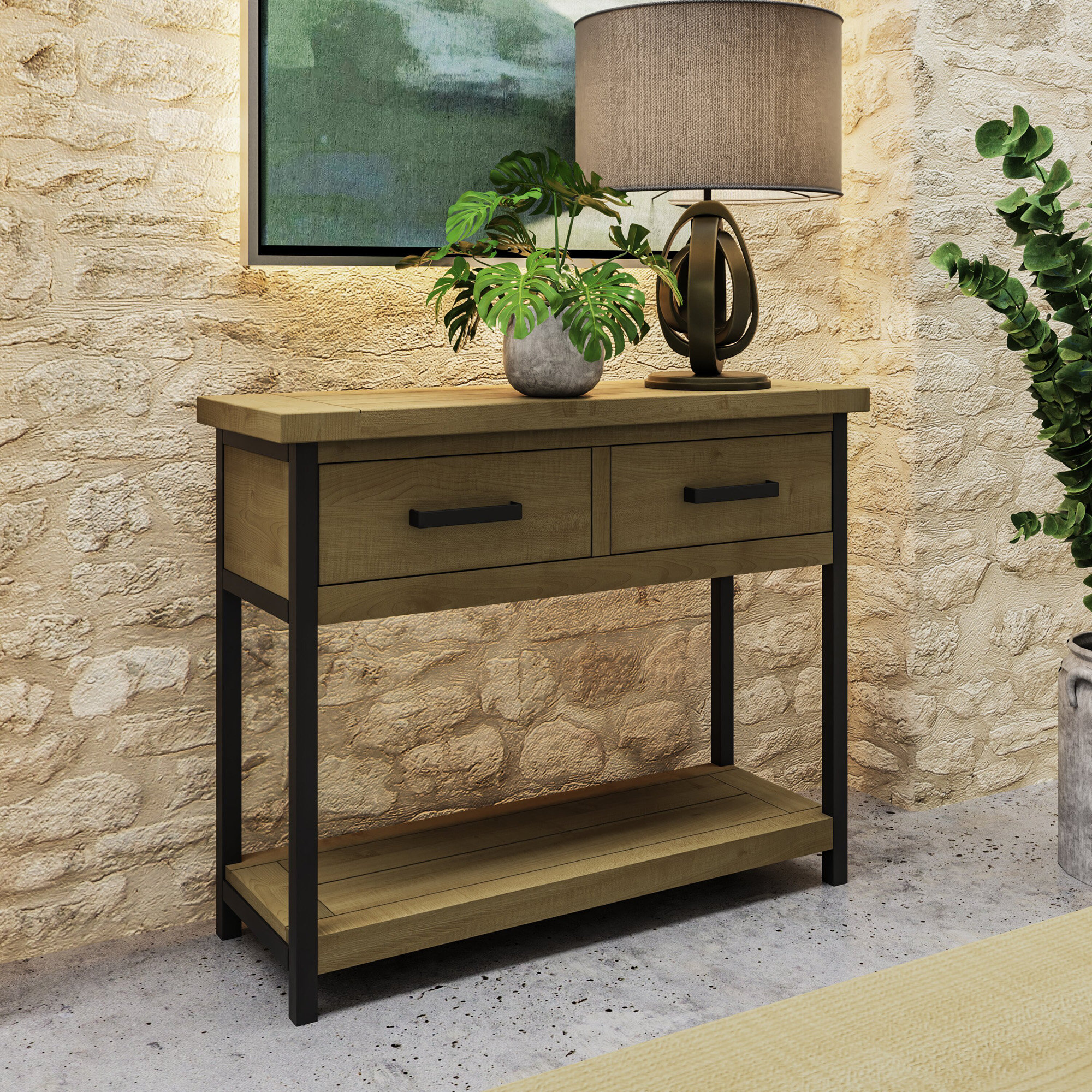 Stratford rustic wood & online metal console table