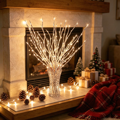 Warm White Lighted Bendable White Birch Branch Lights, Battery Operated LED Decorative Twig Lights for Indoor Covered Outdoor Vase Home Christmas Party Decor