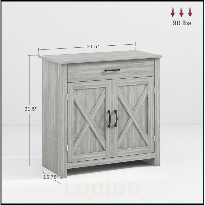 Farmhouse Sideboard Buffet Cabinet with Barn Doors, Drawer, and Adjustable Shelf for Versatile Storage in Living Room, Entryway, and Kitchen
