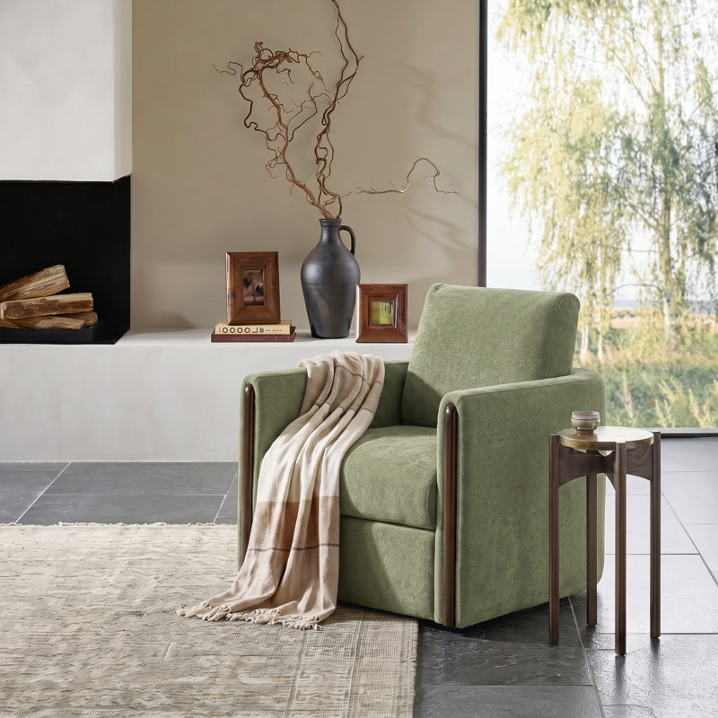 Nicha 31.25W" Modern Down-filled Solid Wood Swivel Barrel Chair, Moss