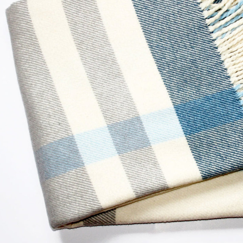 Plush Multi Blue Plaid Throw Blanket With Tassels