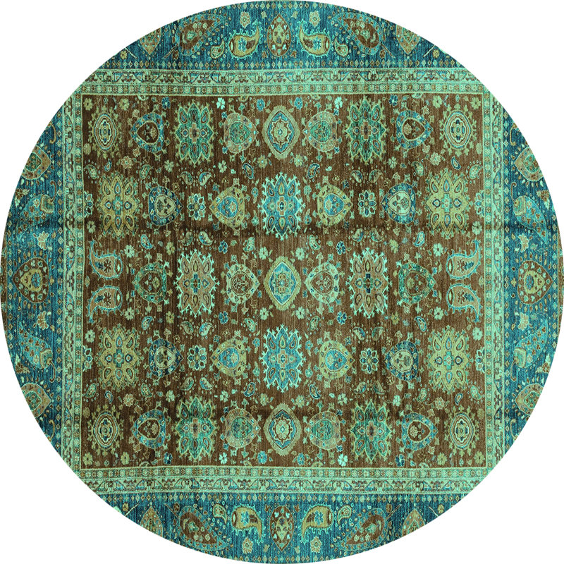 Tapis abstrait fabriqué à la machine en bleu / blanc, Rond 4 pi