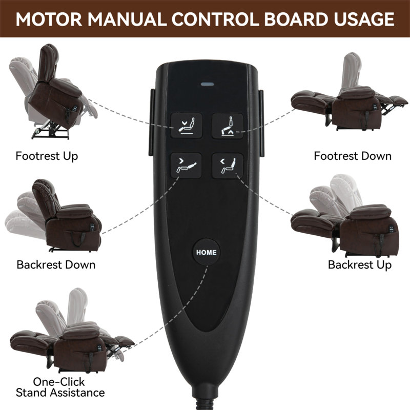 Dual Motor Infinite Position Up To 350 LBS Electric Medium Size Genuine Leather Black Power Lift Recliner Chair With 8-Point Vibration Massage And Lumbar Heating