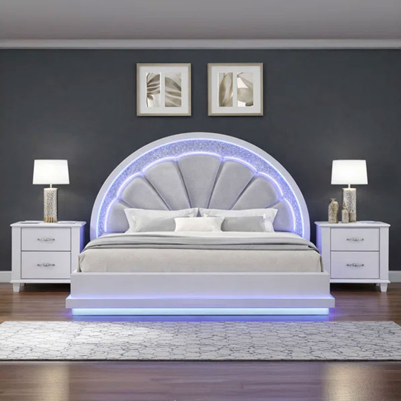 Jamesedward Queen, 3 pièces, blanc laiteux, Grand lit, 3 pièces: lit, 2 tables de chevet