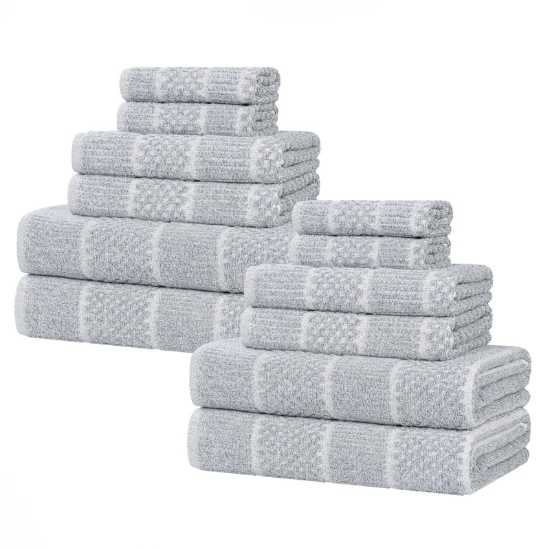 Naples Viscose Cotton Blend Medium Weight Checkered Quick Dry 12 Piece Towel Set, Denim Blue