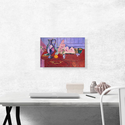 Statuette rose et cruche sur une commode rouge 1910 par Henri Matisse - reproduction d'art sur toile tendue